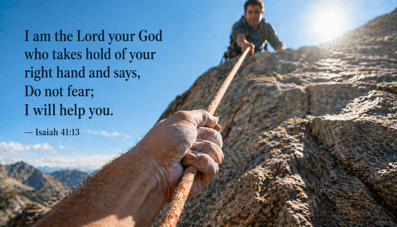 Isaiah 41:13 -- Climbing Rope Rock Face Blue Sky HD Wallpaper